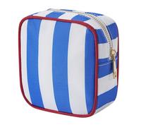 RSRSLEII Small Stripe Makeup Bag for Purse, Mini Cosmetics Bag with Zipper, Cute Cosmetic Pouch for Women Girls, Key Pocket Lipstick Pouch Card Holder Data Cable Organizer, 03Dark Blue Stripes