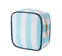 RSRSLEII Small Stripe Makeup Bag for Purse, Mini Cosmetics Bag with Zipper, Cute Cosmetic Pouch for Women Girls, Key Pocket Lipstick Pouch Card Holder Data Cable Organizer, 05Blue Stripes