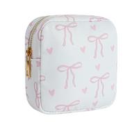 RSRSLEII Small Waterproof Nylon Makeup Bag with Bow Pattern, Aesthetic Cosmetics Pouch and Toiletry Bag for Travel, Cute Makeup Organizer Storage Pouch for Women Girls, 01Heart Bow