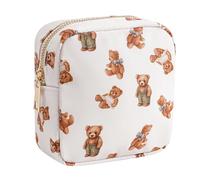 RSRSLEII Small Waterproof Nylon Makeup Bag with Bow Pattern, Aesthetic Cosmetics Pouch and Toiletry Bag for Travel, Cute Makeup Organizer Storage Pouch for Women Girls, 06Bear