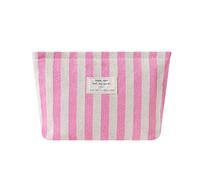 RSRSLEII Striped Canvas Makeup Bag,Travel Washable Toiletry Bag with Canvas Lining, Aesthetic Portable Cosmetic Bag, Coquette Purse Organizer for Women Girls, 01Pink