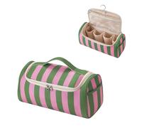 RSRSLEII Striped Hair Tools Travel Bag with Compartments,Waterproof Hair Tools Case for Hair Dryer,Flat Irons,Straighteners,Curling Irons,Makeup Cosmetic Bag for Travel Essentials, 01Green&Pink