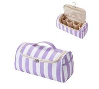 RSRSLEII Striped Hair Tools Travel Bag with Compartments,Waterproof Hair Tools Case for Hair Dryer,Flat Irons,Straighteners,Curling Irons,Makeup Cosmetic Bag for Travel Essentials, 04Purple&White