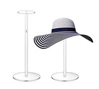 RSSCIIIUL Acrylic Hat Stand and Wig Display Rack, 2pcs 17" Clear Hat Stands, Adjustable Height Hat Holder, Round Barbell Base