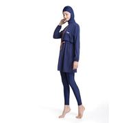 RSSR Modest Full Coverage Muslim Women Swimwear with Hijab, Long Sleeve Burkini Set with Leggings for Girls (Navy Blue, 2XL)