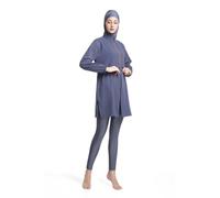 RSSR Modest Full Coverage Muslim Women Swimwear with Hijab, Long Sleeve Burkini Set with Leggings for Girls (Grey, XL)