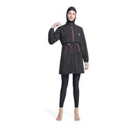 RSSR Modest Full Coverage Muslim Women Swimwear with Hijab, Long Sleeve Burkini Set with Leggings for Girls (Black, XL)