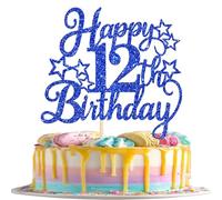 Rsstarxi 1 Pack 12th Birthday Cake Topper Glitter Cheer to Happy Birthday Decorations Bluey Cake Decorations for Boys 12th Anniversary Birthday Party Supplies