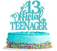 Rsstarxi 1 Pack 13th Birthday Cake Topper Decorations Glitter Official Teenager Decorations 13th Birthday Cake Pick for Cheers to 13 Years Anniversary Party Cake Decors Light Blue