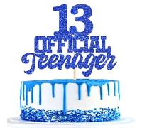 Rsstarxi 1 Pack 13th Birthday Decorations Official Teenager Cake Topper Glitter 13th Birthday Cake Pick for 13 Years old Birthday Party Cake Decorations Supplies Blue