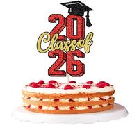 Rsstarxi 1 Pack 2026 Graduation Cake Topper 2026 Graduation Cake Decorations Glitter Graduation Cap Cake Pick for Boys And Girls High School Graduates of The Class of 2026 Party Supplies Red