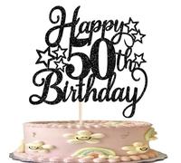 Rsstarxi 1 Pack 50th Birthday Cake Topper Glitter Cheer to 50th Birthday Cake Pick for Men Women 50th Anniversary Party Cake Decorations Supplies Black