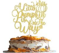 Rsstarxi 1 Pack Autumn Baby Shower Cake Topper Gold Glitter A Little Pumpkin Is On The Way Cake Pick for Thanksgiving Theme Baby Shower Gender Reveal Birthday Party Cake Decorations Supplies