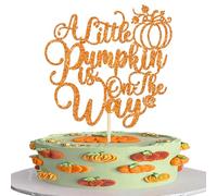 Rsstarxi 1 Pack Autumn Baby Shower Cake Topper Orange Glitter A Little Pumpkin Is On The Way Cake Pick for Thanksgiving Theme Baby Shower Gender Reveal Birthday Party Cake Decorations Supplies