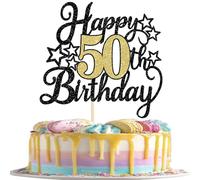 Rsstarxi 1 Pack Black Gold 50th Birthday Cake Topper Glitter Cheer to 50th Birthday Cake Pick for Men Women 50th Anniversary Party Cake Decorations Supplies