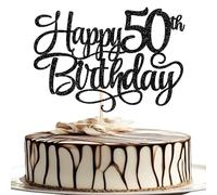 Rsstarxi 1 Pack Black Happy 50th Birthday Cake Topper Cheers to 50 Years Old Birthday Cake Pick Decorations for Celebrating Men Women 50th Birthday Anniversary Party Decorations Supplies