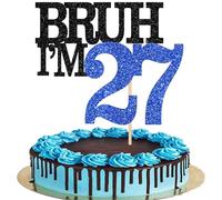 Rsstarxi 1 Pack Bruh I'm 27 Birthday Cake Topper 27th Birthday Decorations for Boy Cheers to 27 Years Old Cake Picks for Kids Happy 27th Birthday Party Cake Decorations Black Blue