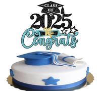 Rsstarxi 1 Pack Class of 2025 Cake Topper 2025 Graduation Party Decorations Blue Glitter Congrats Grad 2025 Cake Pick for 2025 Graduation High School College Graduate Cake Decorations