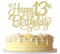 Rsstarxi 1 Pack Gold 13th Birthday Cake Topper Glitter Cheers to 13 Birthday Cake Decoration for Boys Girls Thirteen Years Old 13th Anniversary Party Decorations Supplies