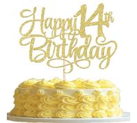 Rsstarxi 1 Pack Gold 14h Birthday Cake Topper Glitter Cheers to 14 Birthday Cake Decoration for Boys Girls Fourteen Years Old 14th Anniversary Party Decorations Supplies