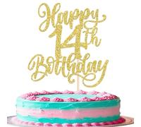 Rsstarxi 1 Pack Gold 14h Birthday Cake Topper Glitter Cheers to 14 Birthday Decoration for Boys Girls 14th Anniversary Party Cake Decorations Supplies