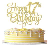 Rsstarxi 1 Pack Gold 17th Birthday Cake Topper Glitter Cheers to 17 Birthday Cake Decoration for Boys Girls Seventeen Years Old 17th Anniversary Party Decorations Supplies
