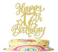 Rsstarxi 1 Pack Gold 17th Birthday Cake Topper Glitter Cheers to 17 Birthday Decoration for Boys Girls 17th Anniversary Party Cake Decorations Supplies