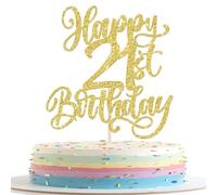Rsstarxi 1 Pack Gold 21st Birthday Cake Topper Glitter Cheers to 21 Birthday Decorations for Him Her 21st Anniversary Birthday Party Cake Decorations Supplies