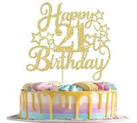 Rsstarxi 1 Pack Gold Happy Birthday Cake Topper Glitter Cheer to 21st Birthday Decorations for Him Her 21st Anniversary Birthday Party Cake Decorations Supplies