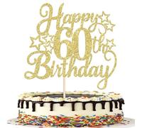 Rsstarxi 1 Pack Gold Happy Birthday Cake Topper Glitter Gold Cheer to 60th Birthday Decorations for Men Women 60th Anniversary Party Cake Decorations Supplies