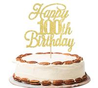 Rsstarxi 1 Pack Happy 100th Birthday Cake Topper Glitter 100 & Fabulous Cheers to 100 Years Old Birthday Cake Pick for Celebrating 100th Birthday Anniversary Party Cake Decorations Supplies Gold