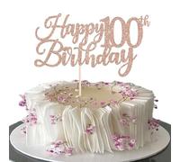 Rsstarxi 1 Pack Happy 100th Birthday Cake Topper Glitter Cheers to 100 Years Hello 100 Fabulous Cake Pick for It's My 100 Birthday Theme Celebrate Party Cake Decorations Supplies Rose Gold