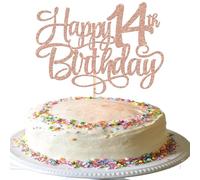 Rsstarxi 1 Pack Happy 14th Birthday Cake Topper Glitter Cheers to 14 Years Old Cake Pick 14th Birthday Party Decorations for Boys Girls 14th Anniversary Cake Decors Supplies Rose Gold