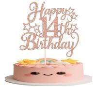 Rsstarxi 1 Pack Happy 14th Birthday Cake Topper Glitter Rose Gold Cheer to Happy Birthday Cake Pick14th Birthday Decorations for Girls 14th Anniversary Party Cake Decorations Supplies