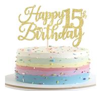 Rsstarxi 1 Pack Happy 15th Birthday Cake Topper Gold Glitter Cheers to 15 Years Hello 15 Fabulous Cake Pick for It's My 15 Birthday Theme Celebrate Party Cake Decorations Supplies