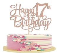 Rsstarxi 1 Pack Happy 17th Birthday Cake Topper Glitter Cheers to 17 Years Old Cake Pick 17th Birthday Party Decorations for Boys Girls 17th Anniversary Cake Decors Supplies Rose Gold