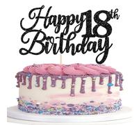 Rsstarxi 1 Pack Happy 18th Birthday Cake Topper Black Glitter Cheers to 18 Years Hello 18 Fabulous Cake Pick for It's My 18 Birthday Theme Celebrate Party Cake Decorations Supplies