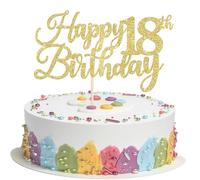 Rsstarxi 1 Pack Happy 18th Birthday Cake Topper Gold Glitter Cheers to 18 Years Hello 18 Fabulous Cake Pick for It's My 18 Birthday Theme Celebrate Party Cake Decorations Supplies