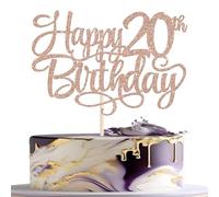 Rsstarxi 1 Pack Happy 20th Birthday Cake Topper Glitter Cheers to 20 Years Old Cake Pick 20th Birthday Party Decorations for Him Her 20th Anniversary Cake Decors Supplies Rose Gold