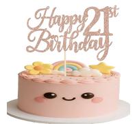 Rsstarxi 1 Pack Happy 21st Birthday Cake Topper Glitter Cheers to 21 Years Hello 21 Fabulous Cake Pick for It's My 21 Birthday Theme Celebrate Party Cake Decorations Supplies Rose Gold