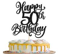 Rsstarxi 1 Pack Happy 50th Birthday Cake Topper Glitter Cheers to 50 Cake Pick 50th Birthday Party Decorations for Men Women 50th Anniversary Cake Decors Supplies Black