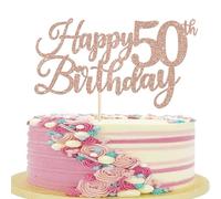 Rsstarxi 1 Pack Happy 50th Birthday Cake Topper Glitter Cheers to 50 Years Hello 50 Fabulous Cake Pick for It's My 50 Birthday Theme Celebrate Party Cake Decorations Supplies Rose Gold