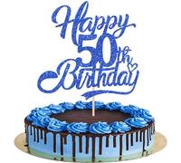Rsstarxi 1 Pack Happy 50th Birthday Cake Topper Hello 50 Fabulous Cake Pick 50th Birthday Cake Decorations for Men Women Cheers to 50 Years Old Birthday Party Supplies Blue