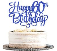 Rsstarxi 1 Pack Happy 60th Birthday Cake Topper Number 60 Sixty Years Old Birthday Cake Pick Decoration for Men Women 60th Birthday Anniversary Party Decorations Supplies Blue