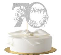 Rsstarxi 1 Pack Happy 70th Birthday Cake Topper Silver Glitter 70 Cake Pick Cheers to 70 Birthday Cake Decorations for Happy 70th Anniversary Party Cake Decoration Supplies