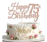Rsstarxi 1 Pack Happy 75th Birthday Cake Topper Glitter Cheers to 75 Years Hello 75 Fabulous Cake Pick for It's My 75 Birthday Theme Celebrate Party Cake Decorations Supplies Rose Gold