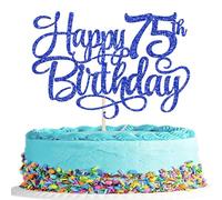 Rsstarxi 1 Pack Happy 75th Birthday Cake Topper Number 75 Seventy Five Years Old Birthday Cake Pick Decoration for Men Women 75th Birthday Anniversary Party Decorations Supplies Blue