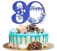 Rsstarxi 1 Pack Happy 80th Birthday Cake Topper Blue Glitter 80 Cake Pick Cheers to 80 Birthday Cake Decorations for Happy 80th Anniversary Party Cake Decoration Supplies