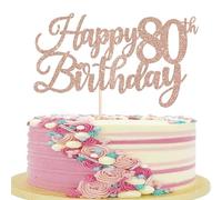 Rsstarxi 1 Pack Happy 80th Birthday Cake Topper Glitter Cheers to 80 Years Hello 80 Fabulous Cake Pick for It's My 80 Birthday Theme Celebrate Party Cake Decorations Supplies Rose Gold