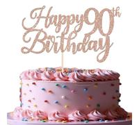 Rsstarxi 1 Pack Happy 90th Birthday Cake Topper Glitter Cheers to 90 Years Hello 90 Fabulous Cake Pick for It's My 90 Birthday Theme Celebrate Party Cake Decorations Supplies Rose Gold